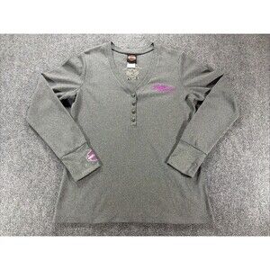 Harley Davidson Long Sleeve Henley Thermal Shirt Women’s XL Gray Waffle El Paso